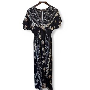 NWOT Blue Neck Empire Waist Flower Long Dress